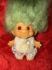 Vintage 1960's DAM Troll Orange Eyes Green Hair 2.75 Dressed