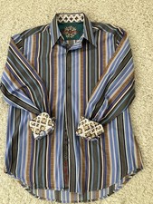 Robert Graham Multicolor Striped Flip Cuff Long Sleeve Dress Shirt Mens Size M