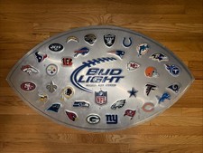 2011 NFL Logos Football Shaped Bud Light Beer Metal Sign Official NFL 46" x 26"