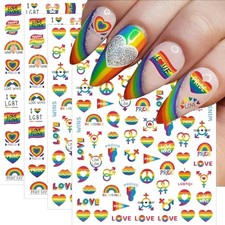 4 Sheets LGBTQ Pride Nail Art Stickers for Women  Men - Rainbow - 4 Sheets