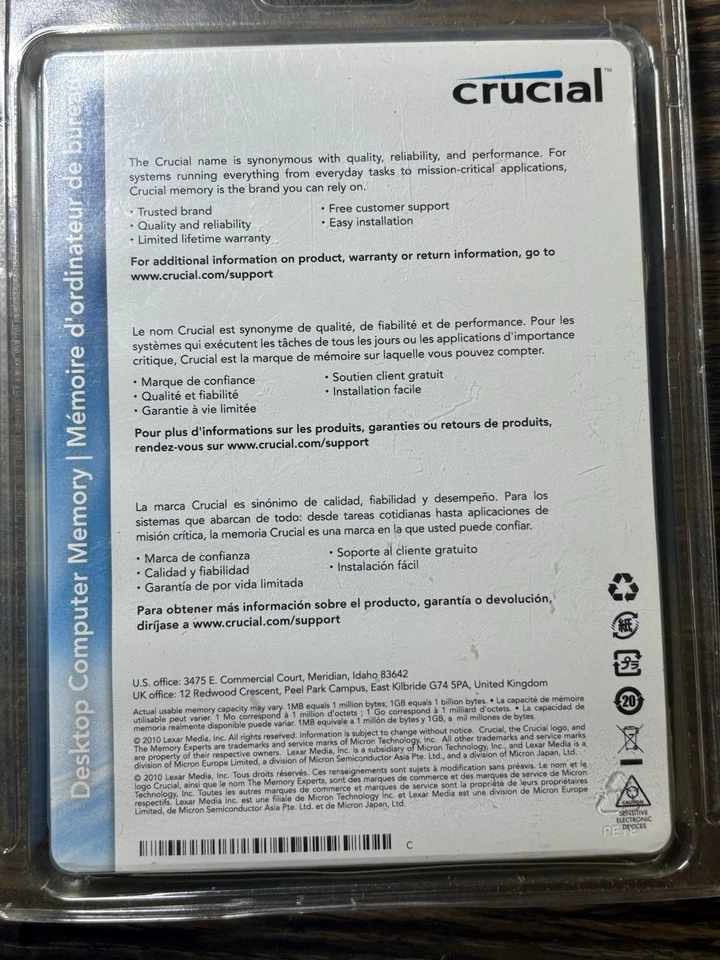 Vintage Crucial 2GB DDR3 240-Pin DIMM PC3-8500 Desktop Memory NOS Sealed - Image 3 of 4