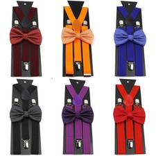 Y Back Suspenders Adjustable Elastic Dot Bowtie Set Adult Kids Pants Braces