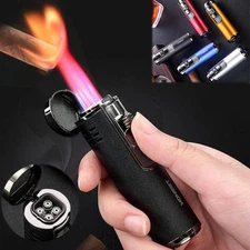 Refillable Butane Cigar Lighter Torch Lighter Quadruple 4 Jet Flame Windproof