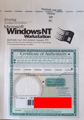 Microsoft Windows NT 4.0 Workstation OEM Zertifikat Product ID Kein Datenträger