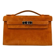 Hermès Kelly Pochette Orange H Veau Doblis Suede PWH ☐ I Stamp