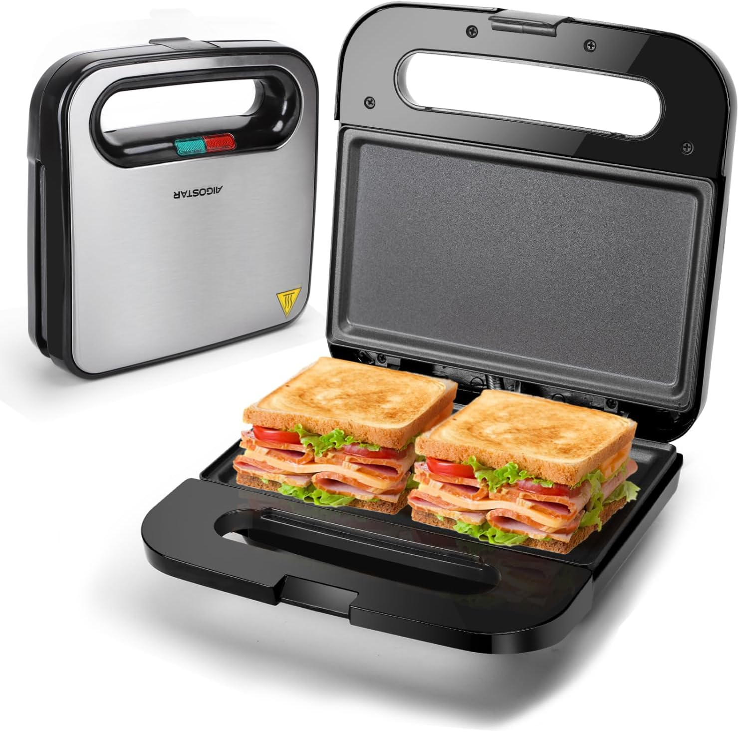 Aigostar Sandwich Toaster Panini Press, Deep Fill Toastie Maker, Non-Stick Sandw