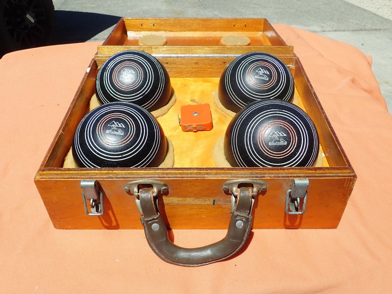 Townsend & Chapion Lawn Bowling Set Custom Wooden Box Vintage Lawn Bowling Set