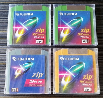 Lot of 4 FujiFilm Zip Disk, 100 MB, Mac Formatted, PC Compatible