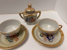 Mini Japanese Lusterware 6 Piece Child  s Tea Set Cups/saucers,suger Dish
