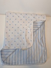 Pottery Barn Kids Blanket Light Blue Stripes Dots Reversible Soft Velour 30"x40"