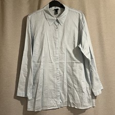 Eileen Fisher Light Blue Textured Long Sleeve Button-Down Shirt Tunic - Size 1X