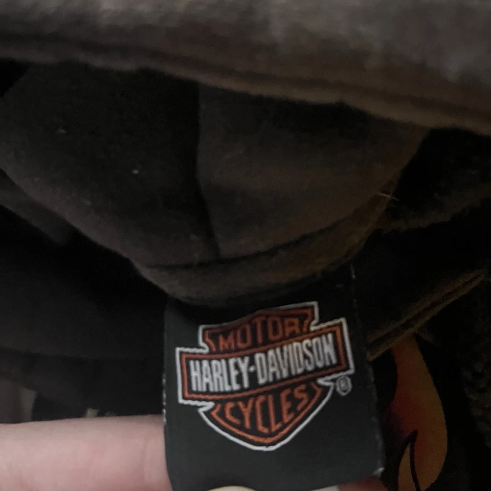 Y2K Harley Davidson Hoodie Mens Medium Brown Duluth Minnesota Surf Skater Flames - Image 3 of 4