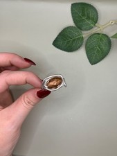 Chunky Silver Tone Wire Wrapped Ring w/ Faceted Copper Tone Stone   Artisan Styl