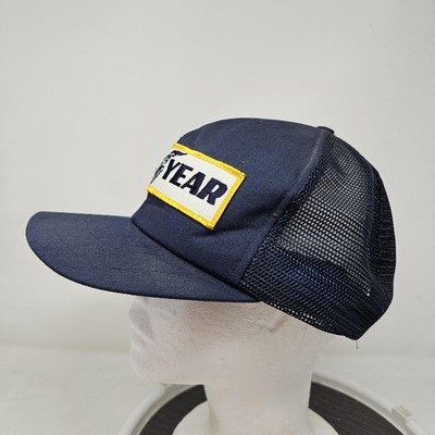 VINTAGE Goodyear Hat Cap Snap Back Blue Mesh Trucker Patch
