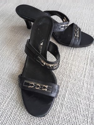 Ferragamo Black Leather Buckle Slide Sandals Ferragamo | Auth Black Leather Silver Logo Buckle Slide  main image 2