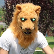 Máscara de león móvil para boca, máscara de león mandíbula móvil, máscara de león LED máscara de animal brillante