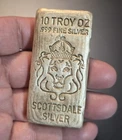Scottsdale Mint 10 Troy Oz Hand Poured Silver Lion Bar 999+ Fine