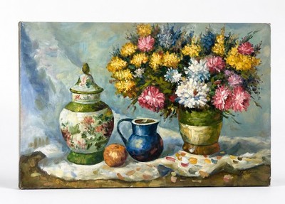 Large Original Floral Still Life Oil Painting on Canvas Signed P. Lebrun 36x24