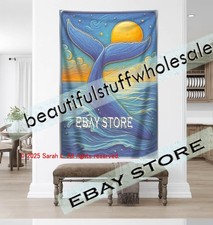 Whale Wall Tapestry Serene Ocean Style sunset decor fabric poster 59X82 in