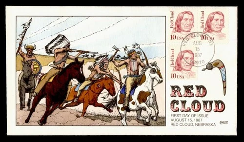 DR WHO 1987 FDC INDIAN RED CLOUD COLLINS HAND COLORED CACHET M75316