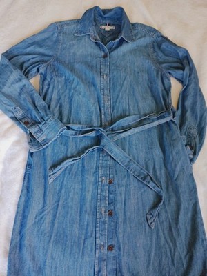 Tommy Hilfiger Denim Shirt Dress Blue Belted Button Knee Length Small, BOHO