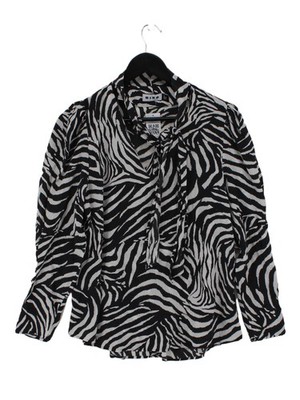 RIXO Damen Top UK 12 Schwarz Animal Print 100% Seide Langarm V-Ausschnitt Basic