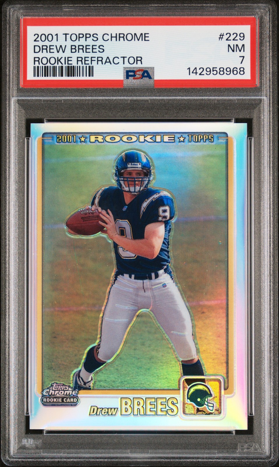 2001 TOPPS CHROME RC REFRACTOR #229 DREW BREES ROOKIE RC 133/999 PSA 7