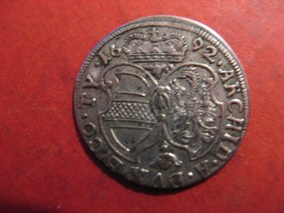 Monnaie de 3 Kreuzers Léopold 1er 1692 de Hall en Tyrol en Billon