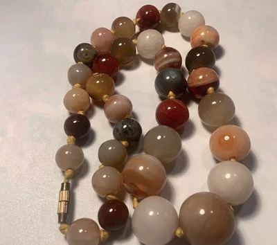 Large Antique Banded Agate Beaded Necklace. Hand Knotted. - Image 1 of 4