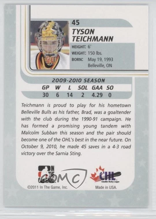 2010-11 ITG Between the Pipes Tyson Teichmann #45 - Image 2 of 2