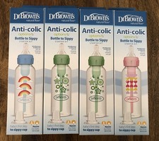 4X Dr Brown's Anti Colic Baby Bottle to Sippy Cup Transition starter Kit 8oz