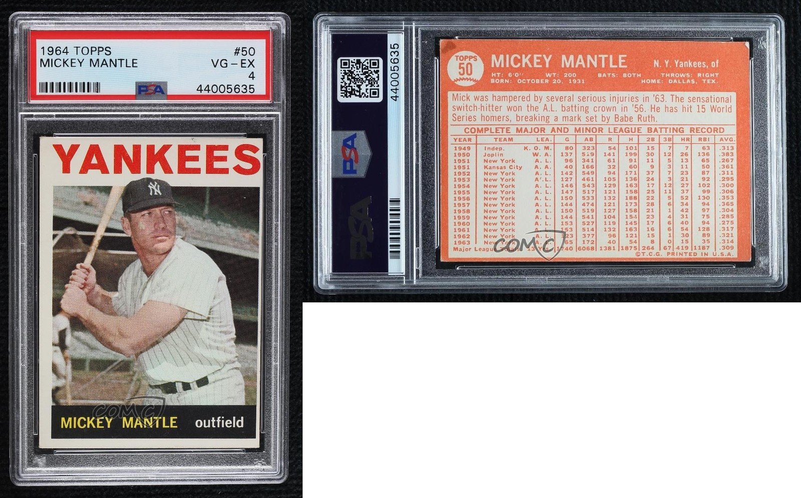 1964 Topps Mickey Mantle #50 PSA 4 HOF view 3