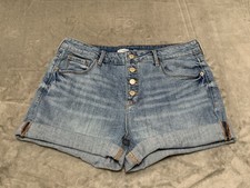 Old Navy Shorts Womens 12 Blue Denim High Rise Secret Slim Pockets Button Fly