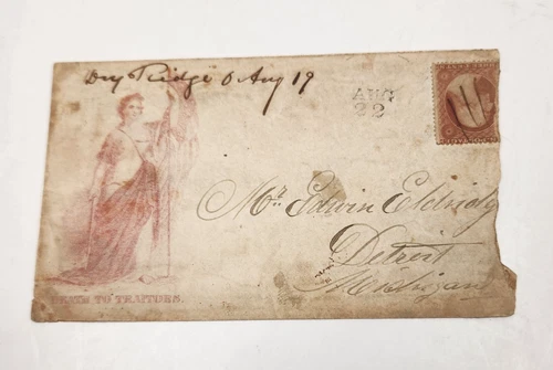 Civil War Letter Union Patriotic Cover DEATH TO TRAITORS A10 Stamp 3ct