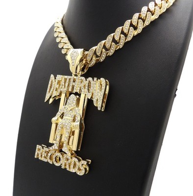 ICED TUPAC DEATH ROW PENDANT CUBAN LINK CHAIN NECKLACE GOLD HIP