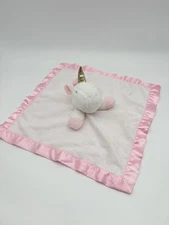 Cloud Island Unicorn Lovey Security Blanket White Pink Satin Trim Baby Plush 01