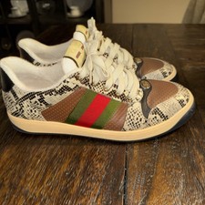 Men Gucci Screener Python Print Leather Sneakers