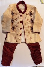 Red 2 Pc Indian/Pakistani Boys Sz 8 Sherwani Kurta Pajama Rhinestone