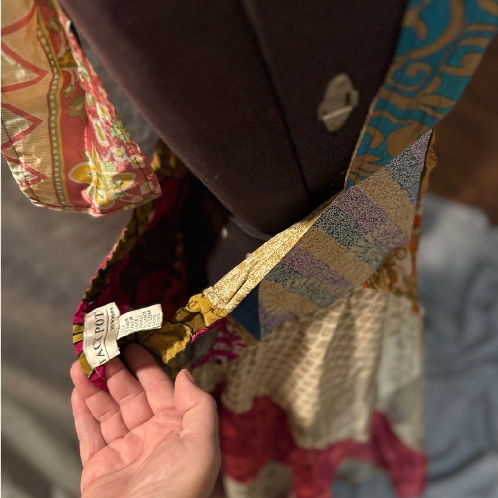 Silk Handmade Multicolor Patchwork Halter Dress XL - image 12