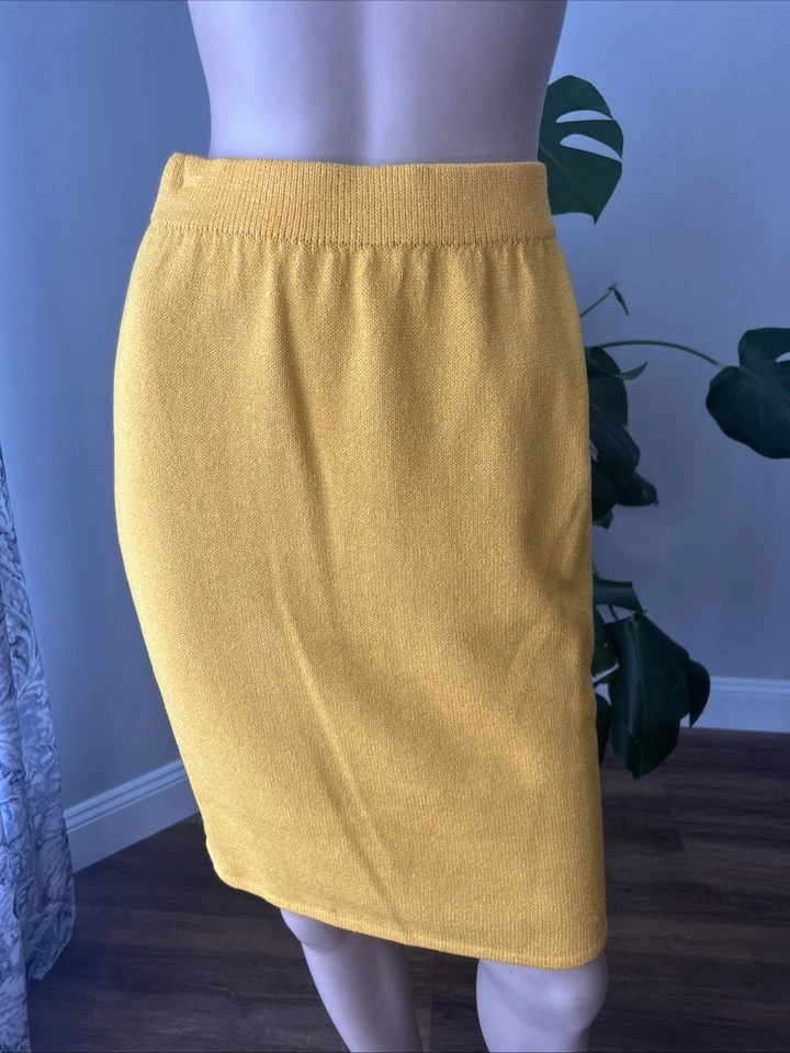 Falda lápiz amarilla St John Evening Santana tejida cintura elástica de colección talla 2