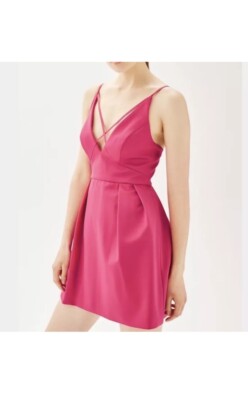 TOPSHOP Hot Pink Cross Front V Neck Mini Cocktail Dress Party Prom SZ 4 |  eBay