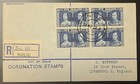 Niue 1937 KGVI Coronation BLOCK First Day Cover FDC Registered No. 46 LIVERPOOL — photo 1