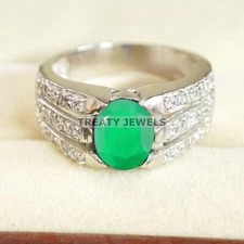 Emerald Oval Cut Gemstone With 925 Sterling Silver Ring For Men's #B15