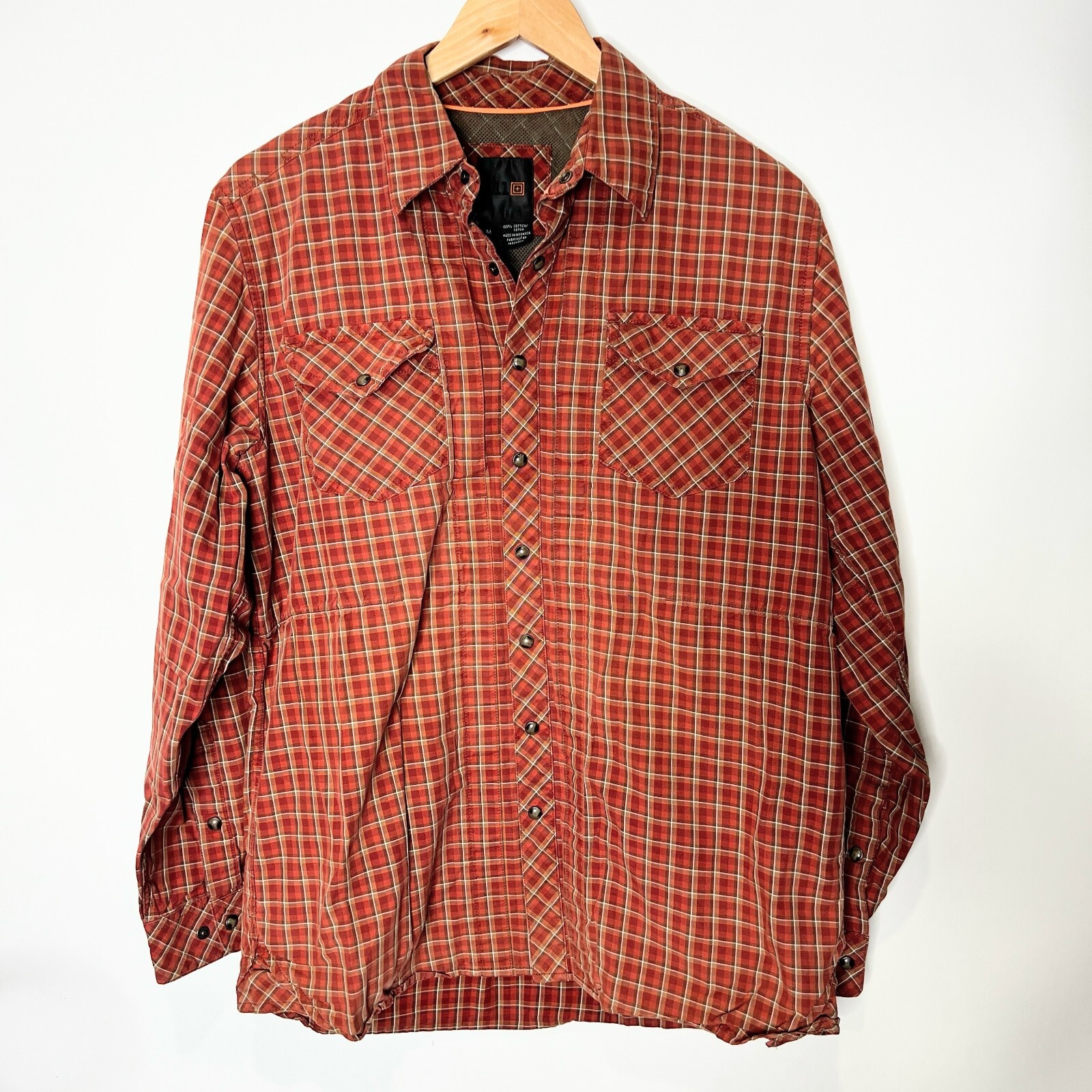 511 Tactical Snap Closure Long Sleeve Top Plaid Red White Men's Size Medium