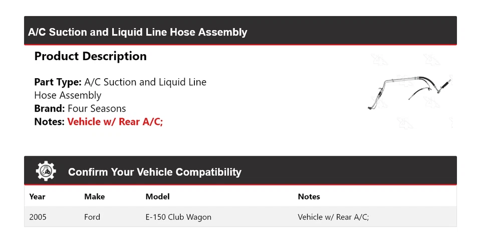 Conjunto de manguera de línea líquida de succión aire acondicionado Club Wagon para Ford E-150 2005 4 mar Foto 2 de 3