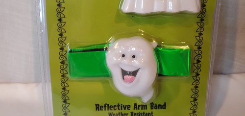 Halloween Safety Reflective Arm Band & Light Pin Ghost Combo Kids at Night New - Picture 3 of 7