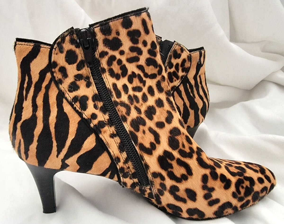 Alfani Women's Step Flex Leopard Calf Hair Kitten Heel Ankle Boots Size