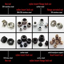 25/50X Nut Hex Round Nylock Locknut For M1.4 M1.6 M2 M2.5 M3 M4 M5 M6 Screw Bolt