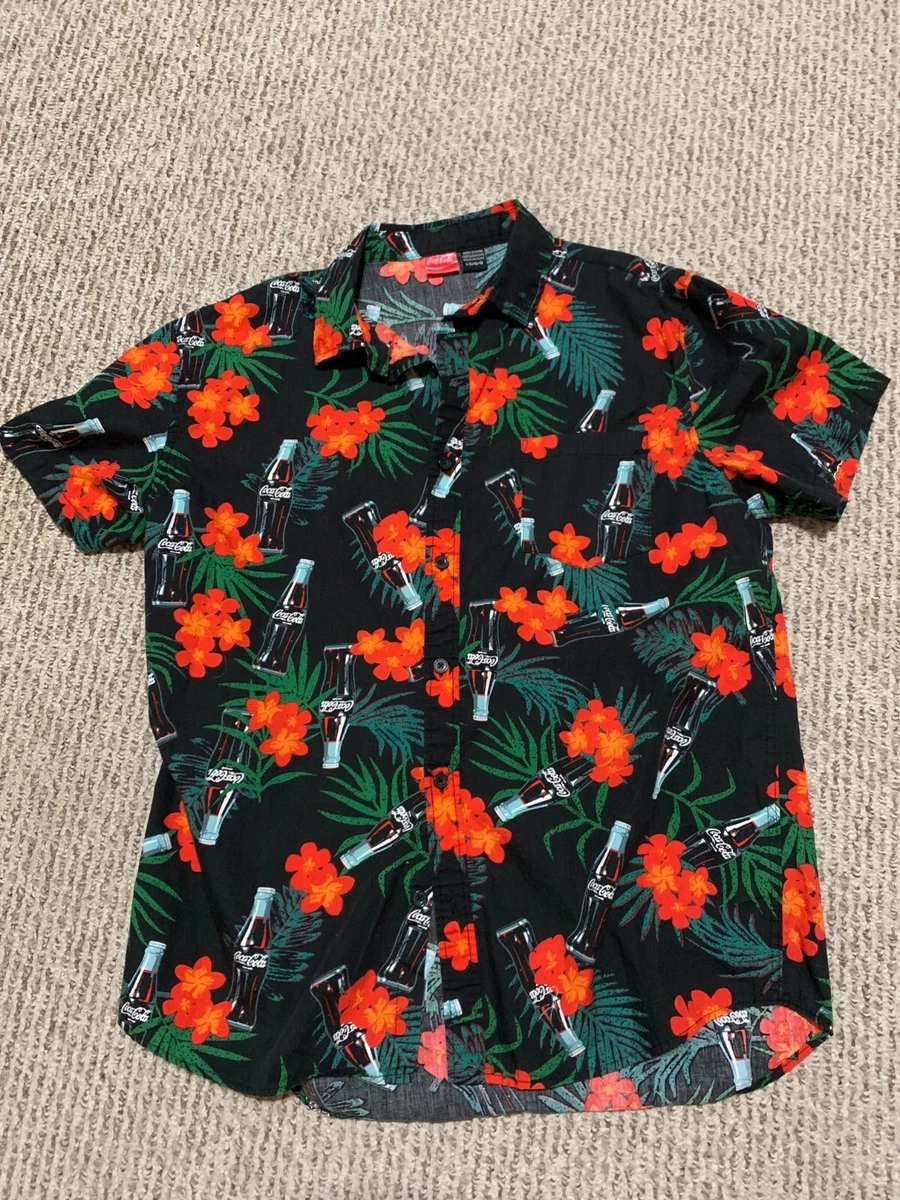 COCA COLA MEN S TROPICAL HAWAIIAN SHORT SLEEVE BUTTON DOWN SHIRT