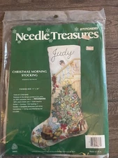 Vtg Needle Treasures CHRISTMAS MORNING Kids Tree Toys Stocking Kit 11" x 20" NOS